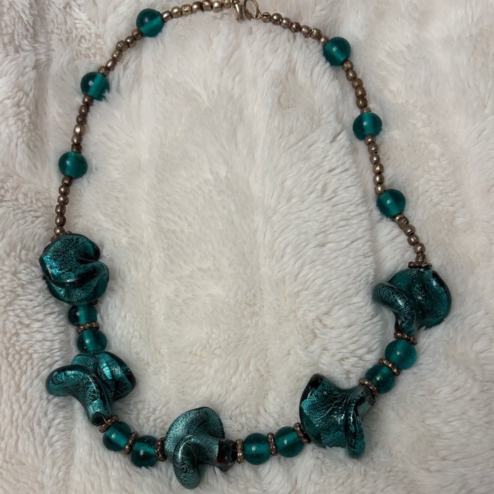 Vintage Handcrafted Indonesian Teal Glass Bead Necklace